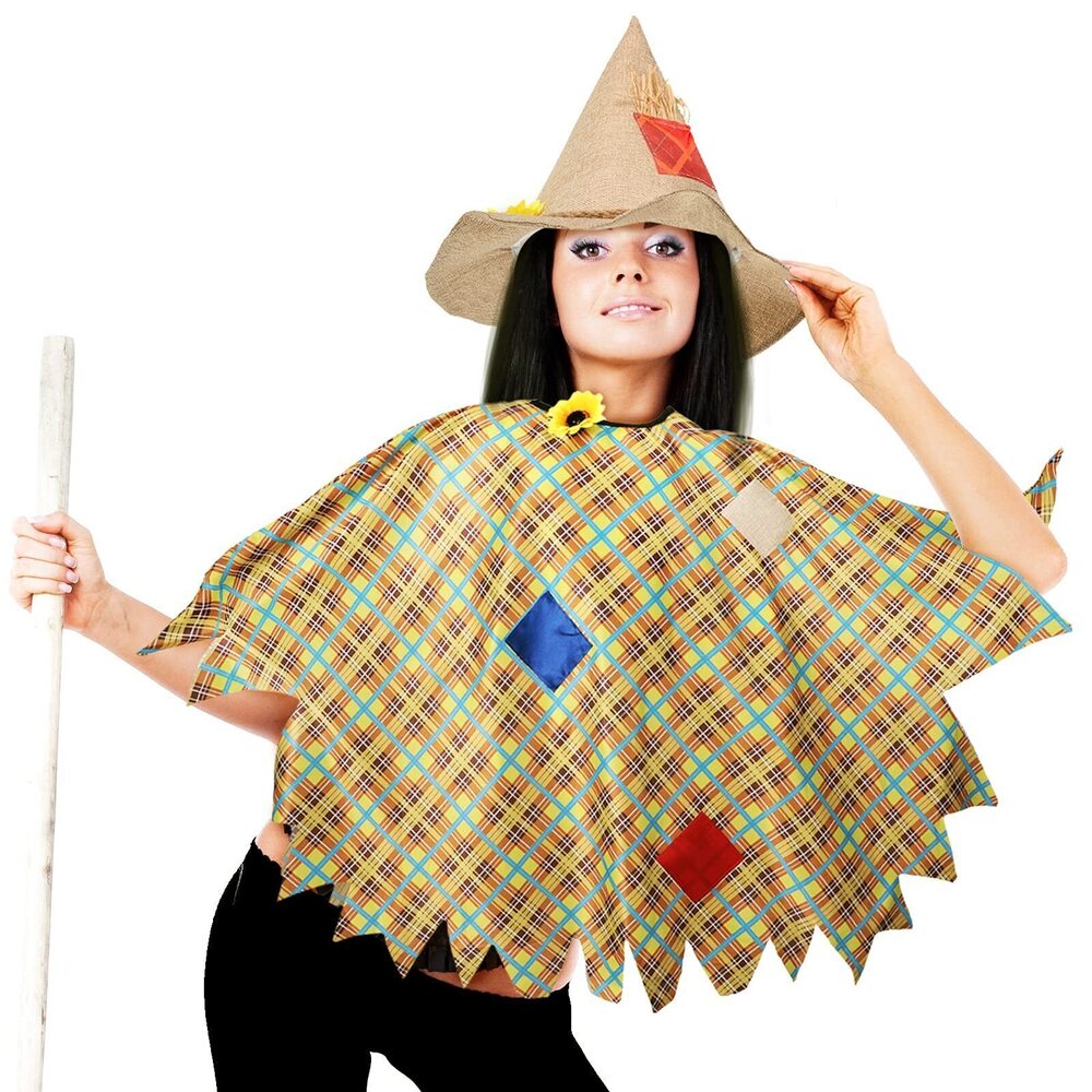 1111 Halloween Scarecrow Costume Set - Scarecrow Hat and Poncho Halloween